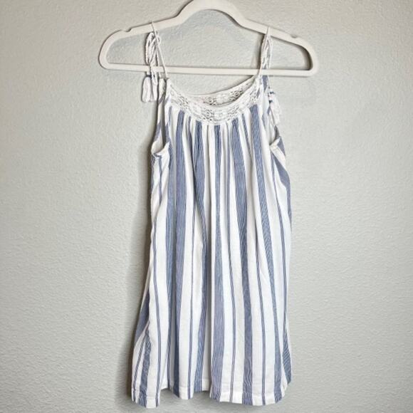 Abercrombie & Fitch X-Small Tie Shoulder Blue Stripe Boho Chic Embroidered Dress - Picture 7 of 11